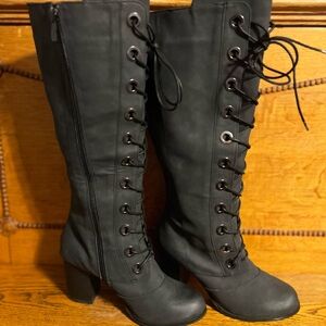 Chic Black Lace-Up High Boots